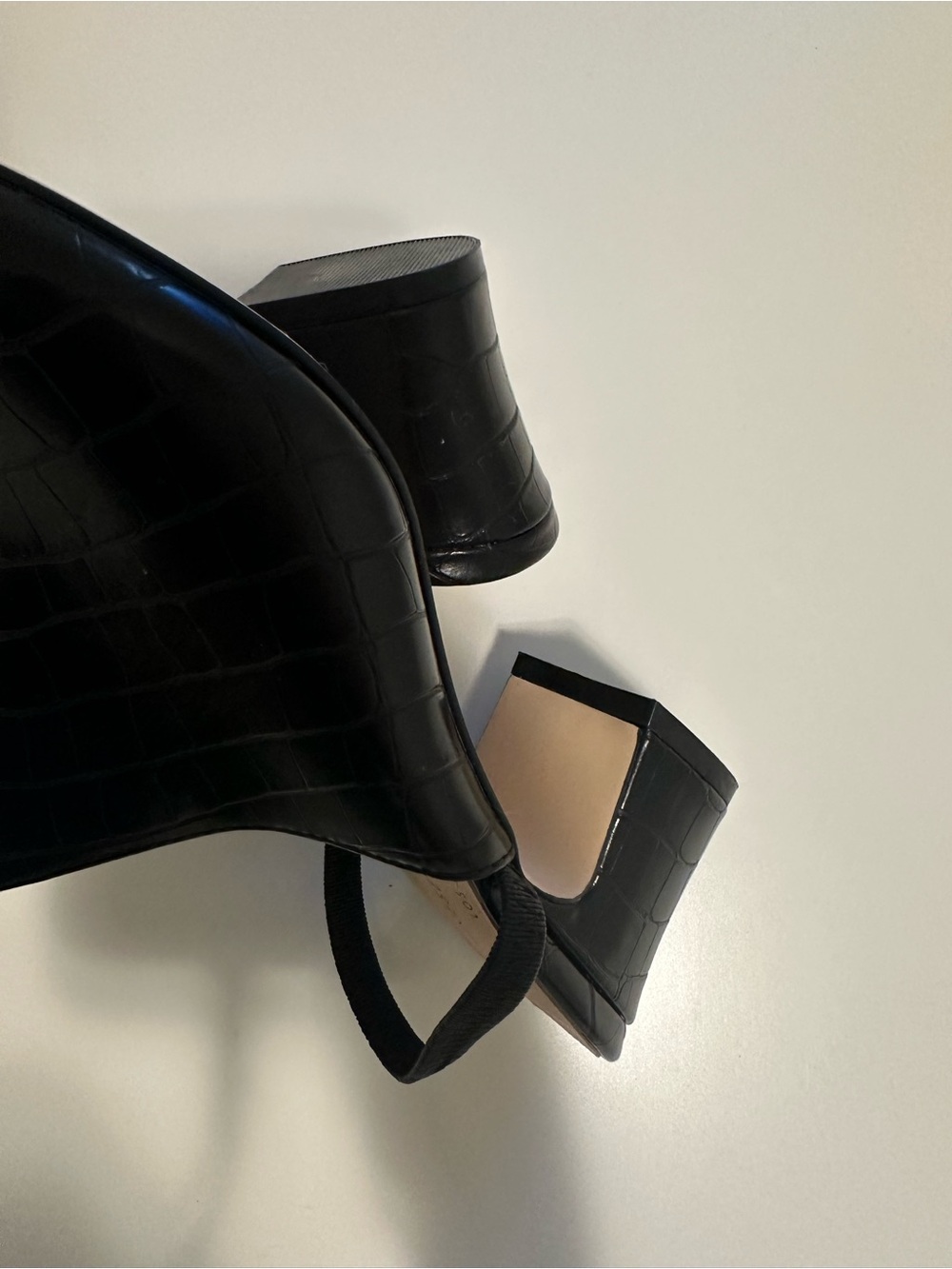 Chinese Laundry Black Croc Embossed Slingback Block Heel Mules | Pointed Toe - Picture 5 of 16
